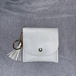 Grey Leather Tassel Keychain Wallet